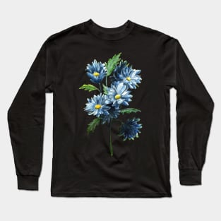 Blue Daises Flower Watercolor Painting Long Sleeve T-Shirt